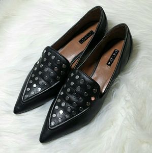Pointy Toe Black/Silver Leather Loafers