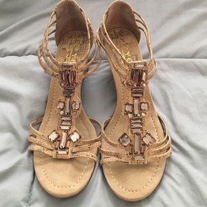 Jeweled cut out wedge sandals, worn once!