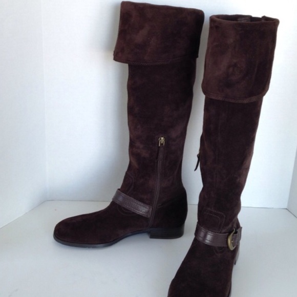 Suede brown leather knee high boots
