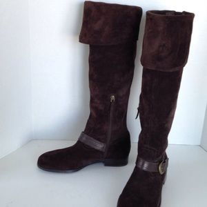 Suede brown leather knee high boots