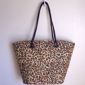 Leopard Straw Beach Bag