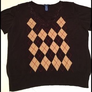 Evan-Picone Shortsleeve Argyle Print Sweater