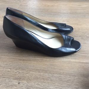 Nine West black peep toe wedges