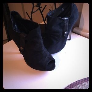 Velvet peep toe booties