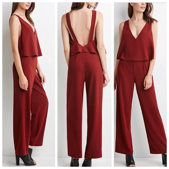 forever 21 burgundy jumpsuit