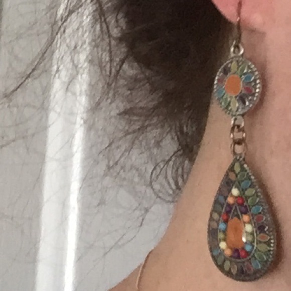 Dangly multi-color earrings.