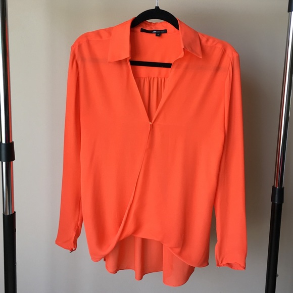 ✨Jay Godfrey✨Stunning Bright Orange Silk Blouse