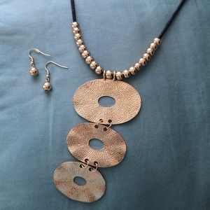 Gold Statement Necklace with Earrings