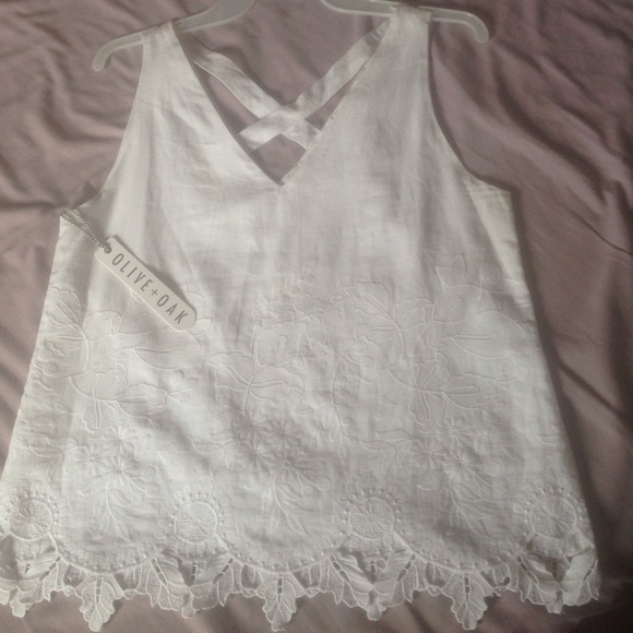 Olive & Oak Floral Emblem Top with Crisscross Back