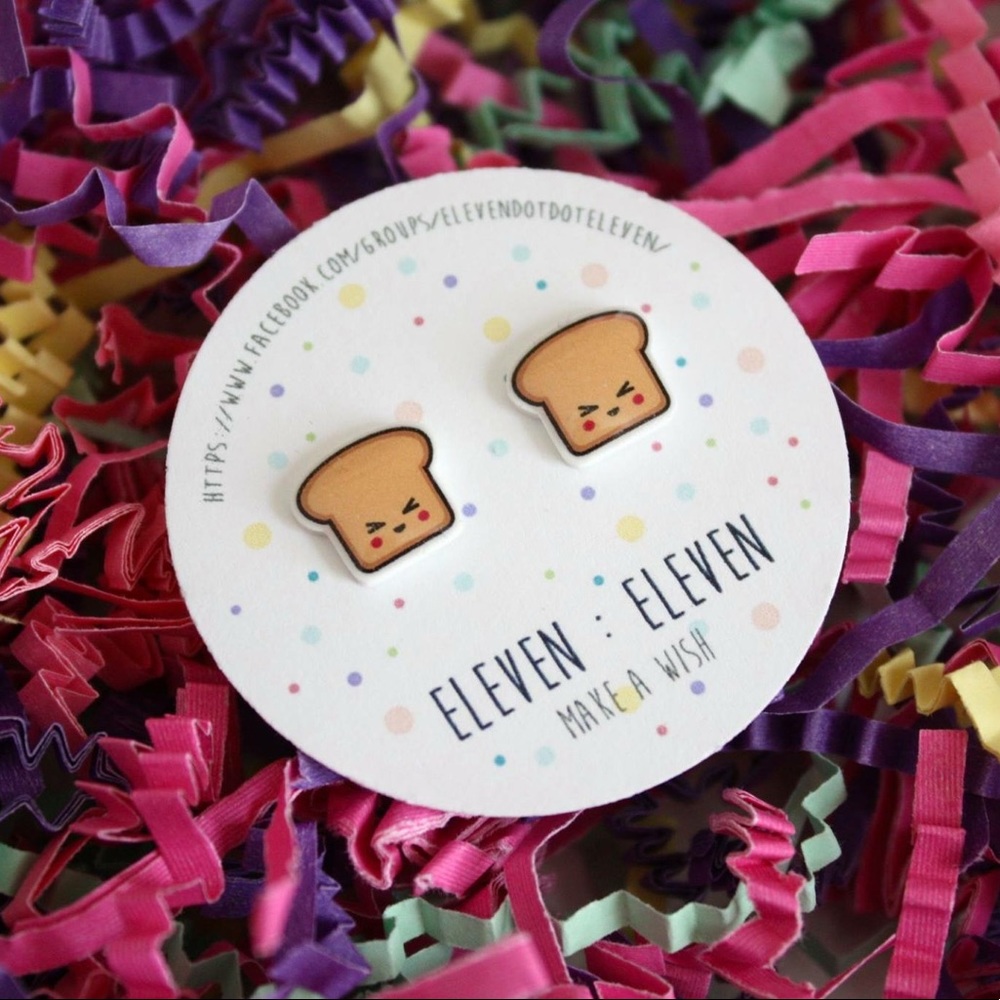 Kawaii Mad Toast Bread Food Stud Post Earrings