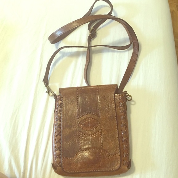 Brown genuine leather cross body bag