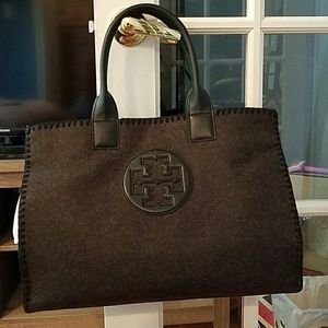 Tory Burch Ella Stitched Tote, Dark Charcoal.
