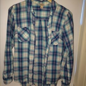 Blue plaid button up with roll up sleeves
