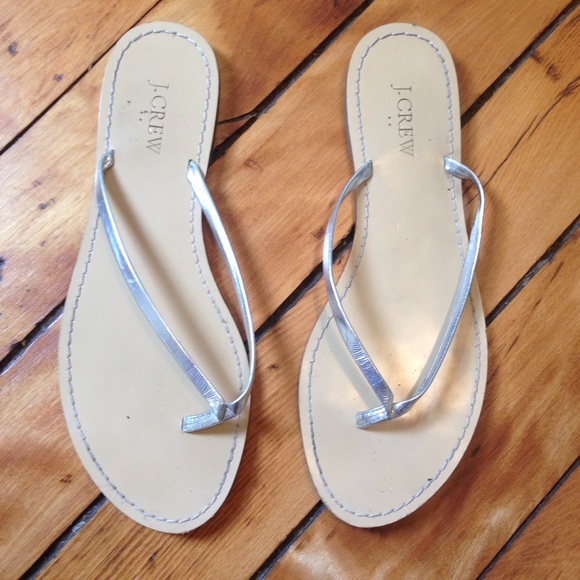 J. Crew Metallic Silver Flip Flop Sandals