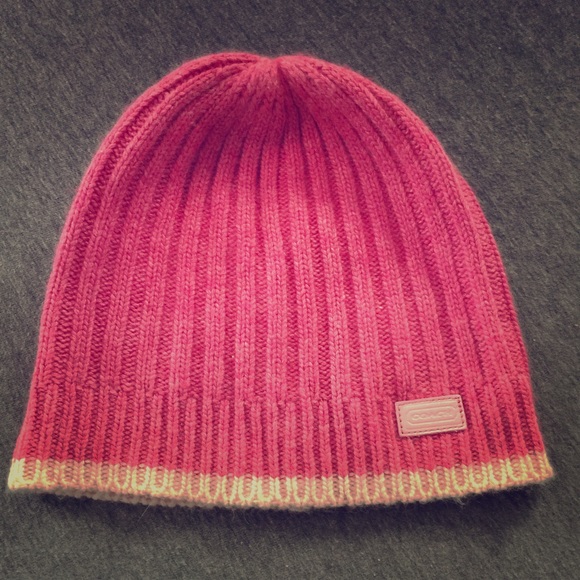 Coach pink knit beanie