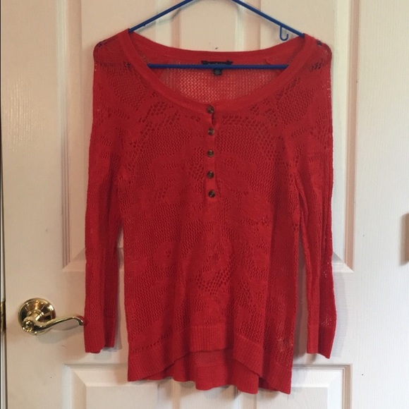 American Eagle Red Lacy Henley Sweater