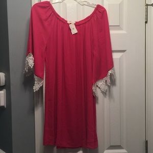 Hot Pink Crochet Sleeve Dress/Tunic