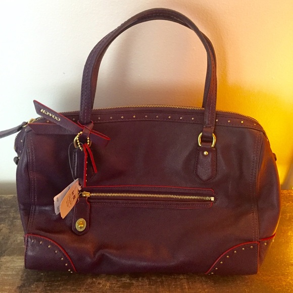 Purple Leather Coach Purse with Attachable Strap