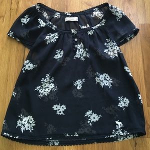 Navy and White Floral Buttoned Top