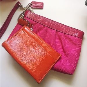 Coach Hot Pink/Orange Wristlet and Change Purse