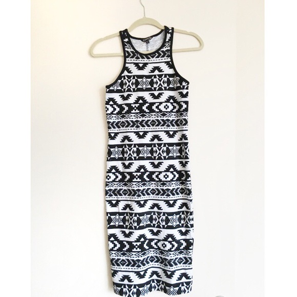 Stretchy black and white Aztec print dress
