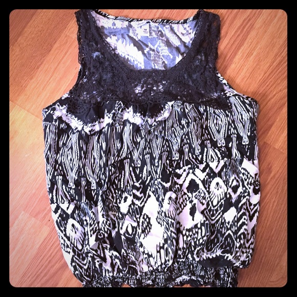 Black and white tank with crochet detail
