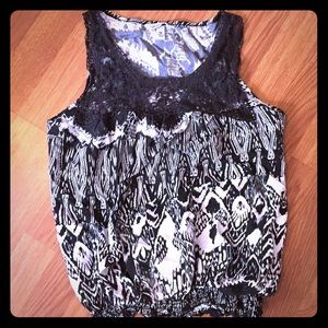 Black and white tank with crochet detail