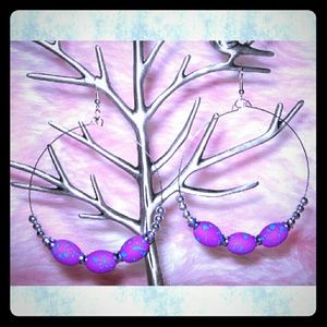 Color Splatter Speckled Beads Hoop Earrings - [C5]