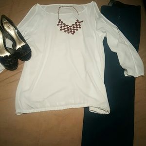 New York & Company White Cold Shoulder Top