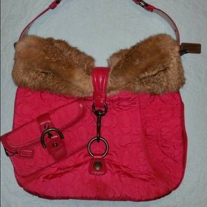 Coach Pink and Fur bag with Wallet