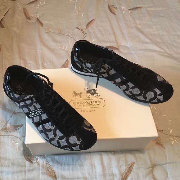 Black and white coach shoes