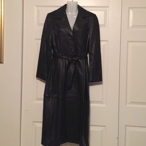 Long leather black coat.