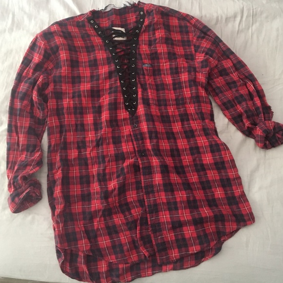 Lf vintage lace up flannel NWT