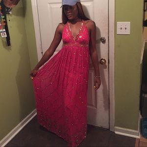 Pink w/ gold sequence halter top dress