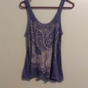 Distressed blue tank top with eagle graphic