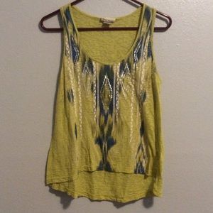 Yellow green tank with tribal print