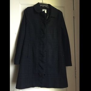 Blue and black plaid long winter coat