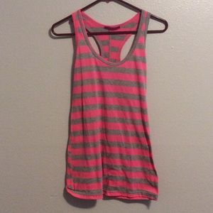 Racer back tank neon pink and grey stripes