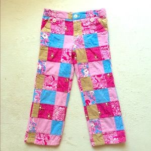 Lilly Pulitzer Pink Owl Patchwork Cord Pants 4T