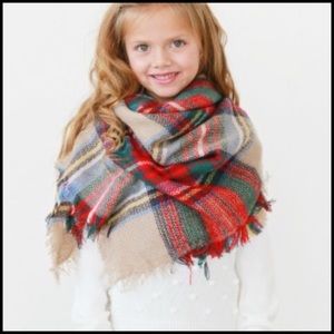 Kids Blanket Scarf Light Brown Plaid