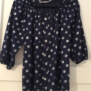 Navy and silver peasant style top