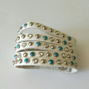 Bracelet Leather and Swarovski crystals