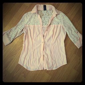 Lace quarter length sleeve button up