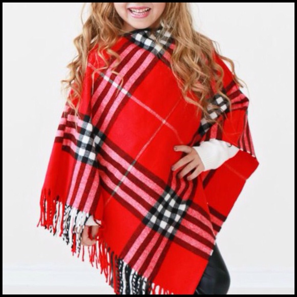 🎉HP🎉 Kids Red Plaid Poncho - Picture 1 of 2