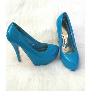 Blue high heel shoes