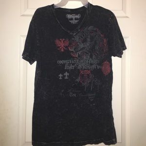 T-shirt with design on front.