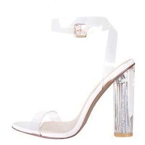 Giselle White Perspex Barely There Glitter Heels