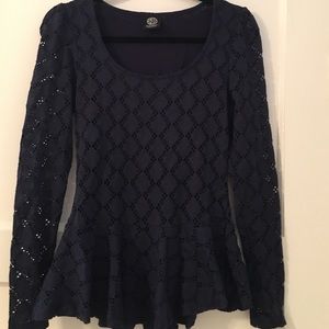 Bobeau Navy Blue lace peplum top