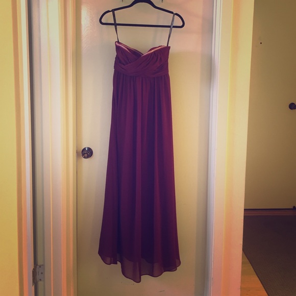 Bill Levkoff wine bridesmaid gown