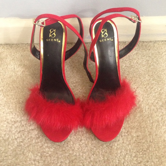 Red furry Shoes